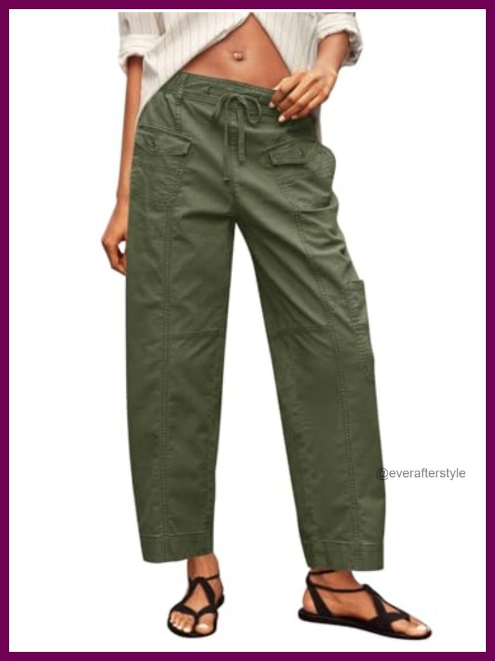 100% Cotton Cargo Pants Women Drawstring Elastic Waist Hiking Work Pants